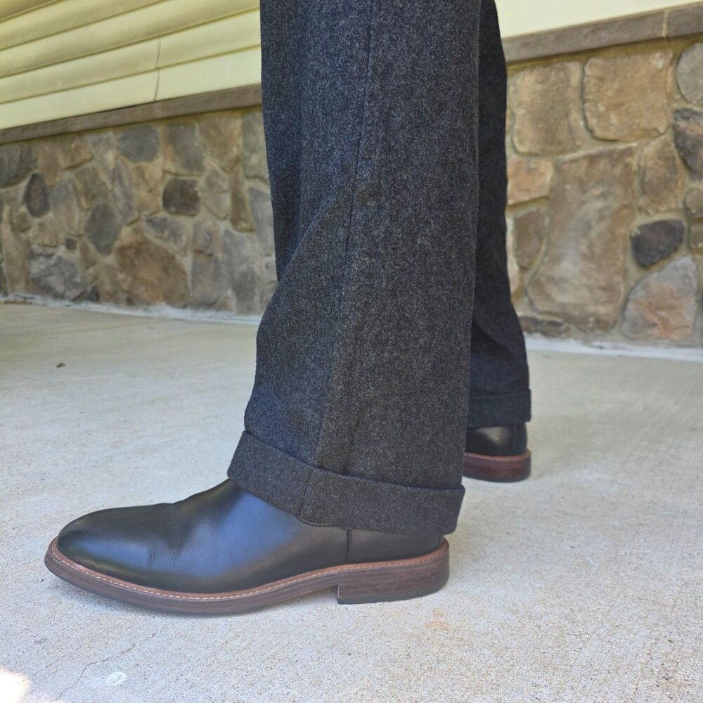 Vtg Nautica 36x34 Charcoal Wool Flannel Pleated Cuffed Baggy High Waist Pants - Picture 2 of 16